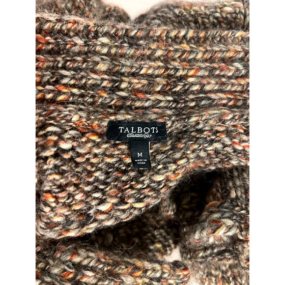 Talbots Brown Marled Shawl Collar Open Front Wool Alpaca Cardigan Medium - Picture 7 of 8